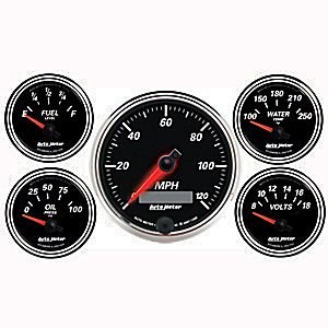 DESIGNER BLACK II 5 PC. KIT BOX AUTO METER #1201 Kit Box Elec Speedo & Elec Oil Press., Water Temp., Volt, and Fuel Level