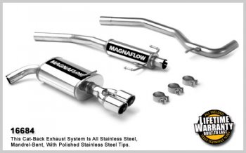 FORD FUSION 2.3L Stainless Cat-Back System PERFORMANCE EXHAUST 2007 2.3L 5x8x14 in. Muffler, 2.25 in. Tubing, 3in. Dual Tip; SINGLE REAR EXIT