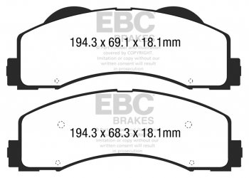 DP63034 EBC Brakes Greenstuff Тормозные колодки FORD F-150 Ширина 194,3мм, Высота 69,1мм, Толщина 18,1мм