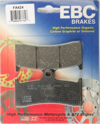 FA424 EBC BRAKES Organic тормозные колодки  BUELL (Counterbored screws fixing disc); HONDA CB; KAWASAKI ZX; MONDIAL Piega; MV 750, 910, 1000; YAMAHA YZ 1996-2008 года выпуска