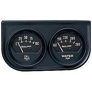 2" 2 панель приборов, OIL/ WATER, MECH, BLACK AUTO METER #2345 Two-Gauge Oil Press. / Water Temp.