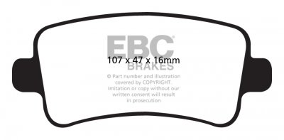 DP32016C EBC Brakes Redstuff Тормозные колодки зад. OPEL Insignia; SAAB 9-5; VAUXHALL Insignia Ширина 107мм, Высота 47мм, Толщина 16мм
