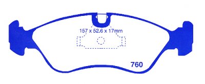 DP5760NDX EBC Brakes колодки тормозные перед DAEWOO Espero, Lanos, Nexia; OPEL / VAUXHALL Astra, Calibra, Kadett, Omega, Vectra Ширина 157мм, Высота 52мм, Толщина 17мм