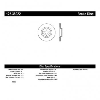 125.38022 Тормозные диски Premium CADILLAC, CHEVROLET, SAAB перед 