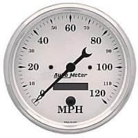 5" сподометр, 120 MPH, OLD TYME WHITE AUTO METER #1689