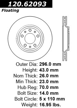 Передний тормозной диск - с перфорацией и насечками PONTIAC, SATURN EDS.62093 Выпуска 2006-2008 года