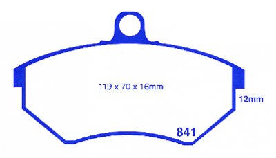 DP5841NDX EBC Brakes колодки тормозные перед SEAT Cordoba, Ibiza, Toledo; VOLKSWAGEN Corrado, Golf, Golf Cabriolet, Jetta, Passat, Scirocco, Vento Ширина 119мм, Высота 70мм, Толщина 16мм
