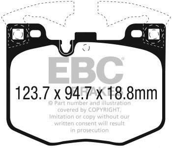DP42302R EBC Brakes Yellowstuff Тормозные колодки перед BMW 3XX, 4XX, 5XX, 6XX, 7XX, X3, X4, X5, X6, X7; TOYOTA Supra выпуска 2015-2020 года